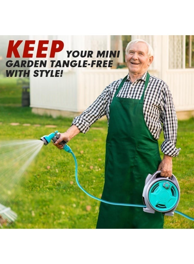 والالا بكرة خرطوم حديقة قابلة للسحب بطول 15 مترًا، بكرة خرطوم خفيفة الوزن وقابلة للحمل مع فوهة رش بستة أنماط، موصل عالمي، رائعة لري الفناء - Image 2