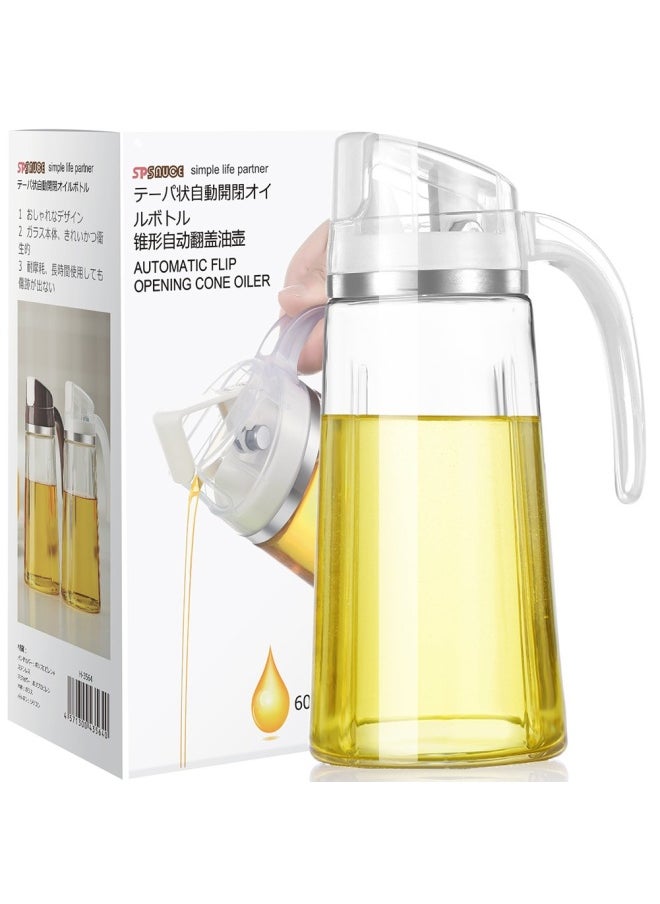 Marbrasse Auto Flip Olive Oil Dispenser Bottle 20 Oz Leakproof Condiment Container With Automatic Cap And Stopper Non-Drip Spout Non-Slip Handle For Kitchen Cooking Brown  White  - Image 1