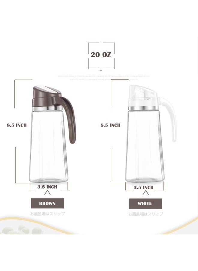 Marbrasse Auto Flip Olive Oil Dispenser Bottle 20 Oz Leakproof Condiment Container With Automatic Cap And Stopper Non-Drip Spout Non-Slip Handle For Kitchen Cooking Brown  White  - Image 2