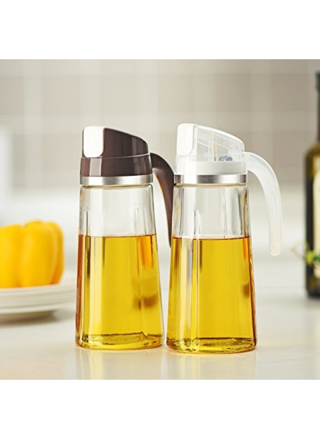 Marbrasse - Auto Flip Olive Oil Dispenser Bottle 20 Oz Leakproof Condiment Container With Automatic Cap And Stopper Non-Drip Spout Non-Slip Handle For Kitchen Cooking Brown  White - Image 1