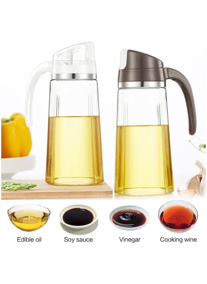 Marbrasse - Auto Flip Olive Oil Dispenser Bottle 20 Oz Leakproof Condiment Container With Automatic Cap And Stopper Non-Drip Spout Non-Slip Handle For Kitchen Cooking Brown  White - Image 1