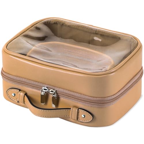 Veki TSA Approved Toiletry Bag Transparent Makeup bag Double Travel Cosmetic bags Case Waterproof Toiletries Bag Large Capacity Open Storage bag Organizer for Women and Girls (Small Coffee) - Image 1