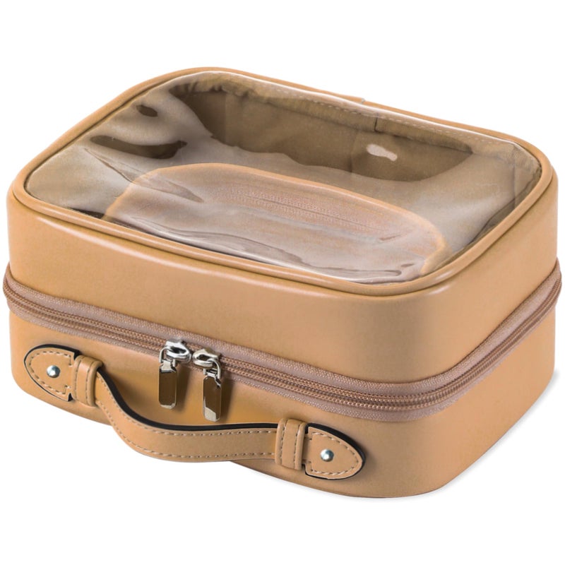 Veki TSA Approved Toiletry Bag Transparent Makeup bag Double Travel Cosmetic bags Case Waterproof Toiletries Bag Large Capacity Open Storage bag Organizer for Women and Girls (Small Coffee) - Image 5