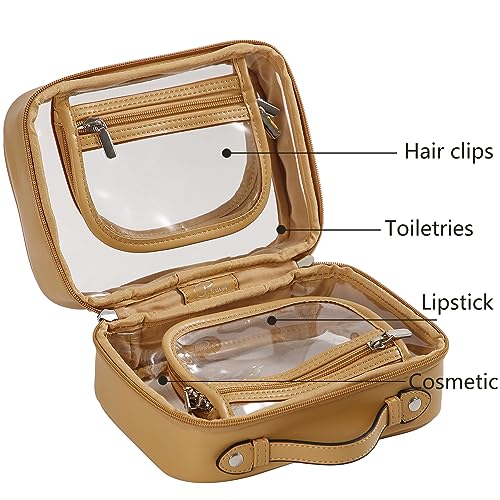 Veki TSA Approved Toiletry Bag Transparent Makeup bag Double Travel Cosmetic bags Case Waterproof Toiletries Bag Large Capacity Open Storage bag Organizer for Women and Girls (Small Coffee) - Image 2