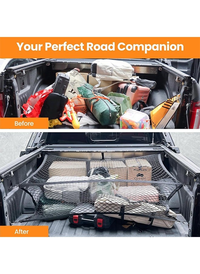Cargo Net for Pickup Truck Bed, Elastic Cargo Net Stretchable Mesh Organizer, 4' x 4' Stretches to 7' x 7' Suitable for Daily Light Loads of Trucks(Single Layer)