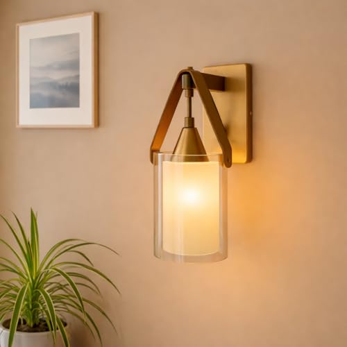 CORALTREE CORAL TREE-Modern Gold Glass Wall Light Fixture | LED Wall Sconce with Cylindrical Glass Shade | Elegant Bedside, Living Room & Hallway Wall Lamp - Image 1