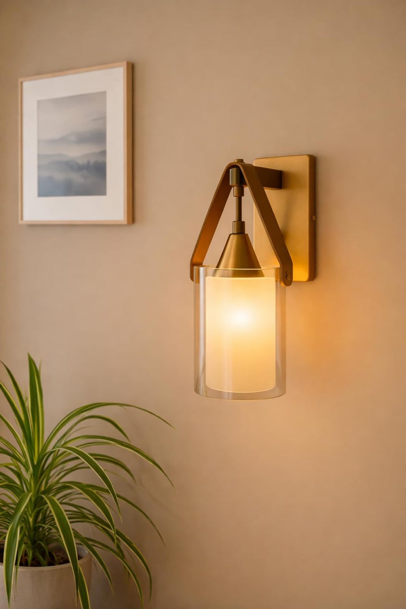 CORALTREE CORAL TREE-Modern Gold Glass Wall Light Fixture | LED Wall Sconce with Cylindrical Glass Shade | Elegant Bedside, Living Room & Hallway Wall Lamp - Image 2