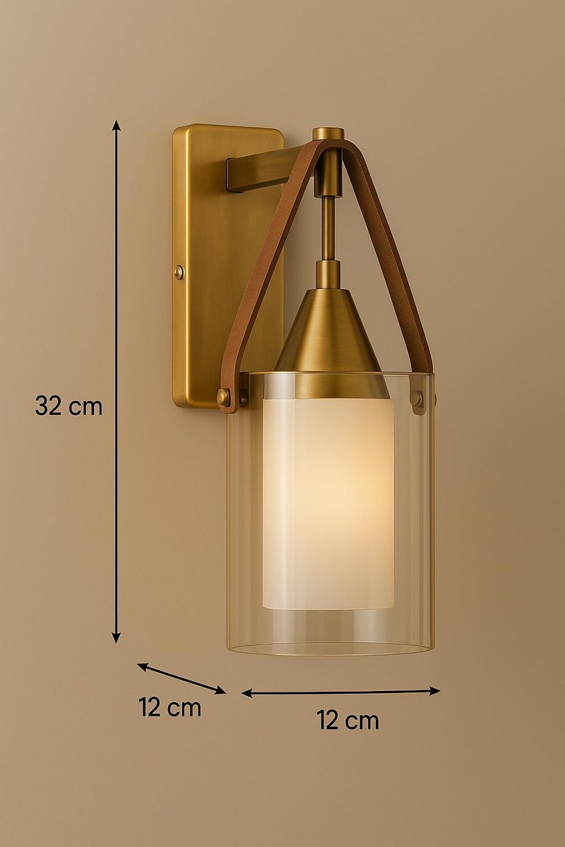 CORALTREE CORAL TREE-Modern Gold Glass Wall Light Fixture | LED Wall Sconce with Cylindrical Glass Shade | Elegant Bedside, Living Room & Hallway Wall Lamp - Image 4