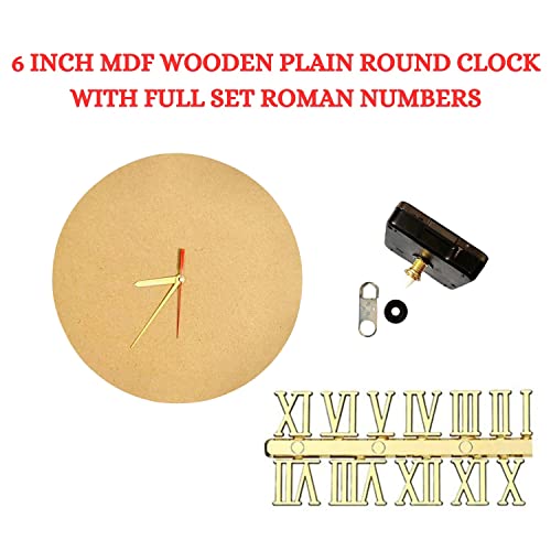 R H LIFESTYLE DIY Clock Making Kit Round Wooden Base with Roman Number, Clock Hands and Movement Machine Resin Clock Epoxy Kit (6 INCH) - Image 2