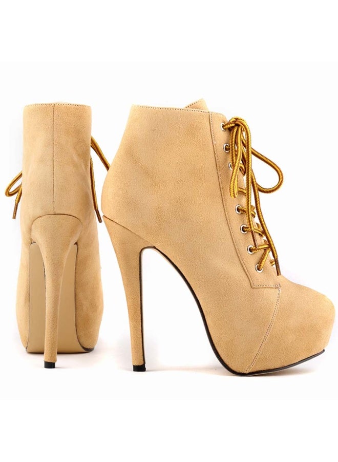 Loquat Short Shaft Ankle Strap Platform Ultra High Heel Martens Boots 14cm Nude  - Image 2