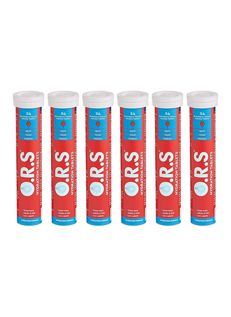 Ors Hydration Tablets With Electrolytes, Vegan, Gluten And Lactose Free Formula - Strawberry Flavor - 24 Count Pack of 6