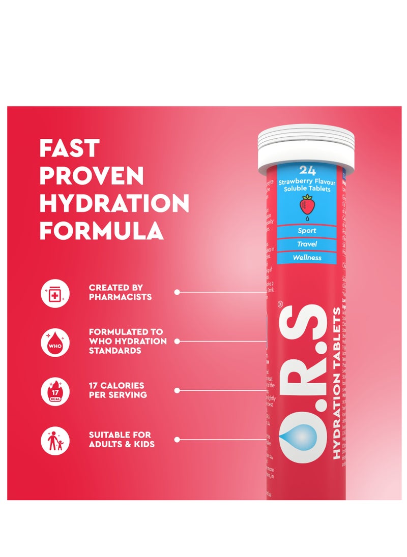 Ors Hydration Tablets With Electrolytes, Vegan, Gluten And Lactose Free Formula - Strawberry Flavor - 24 Count Pack of 6