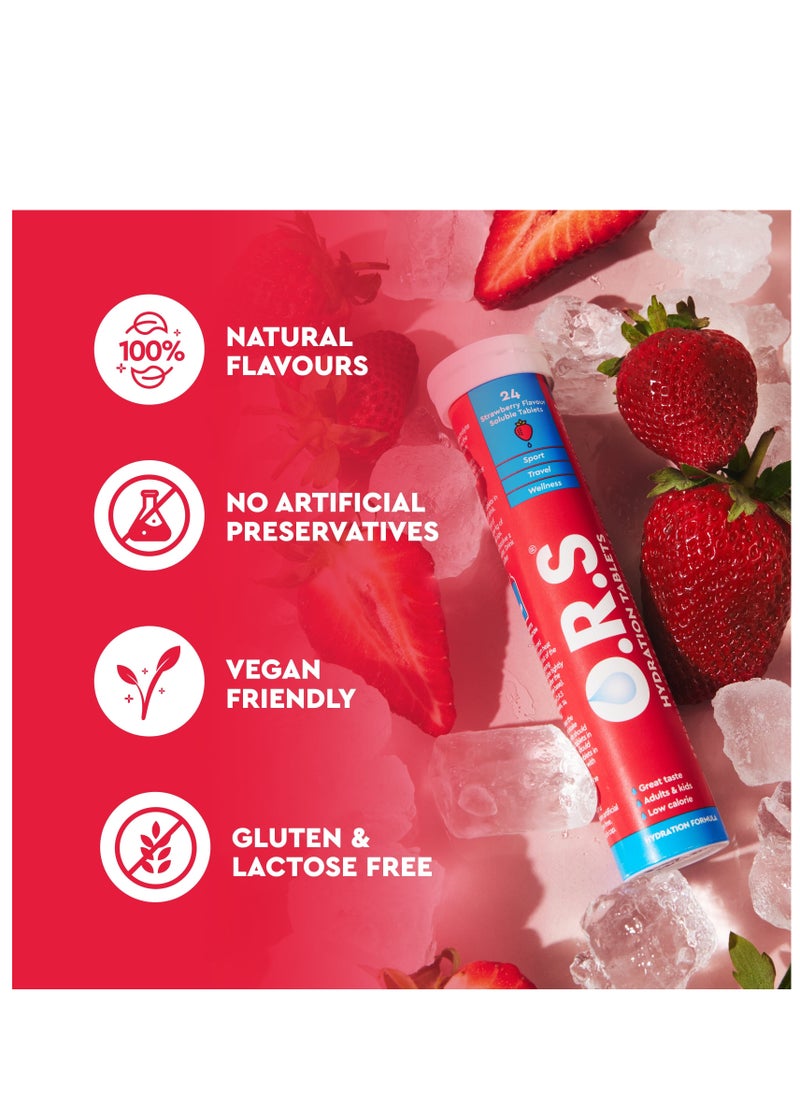 Ors Hydration Tablets With Electrolytes, Vegan, Gluten And Lactose Free Formula - Strawberry Flavor - 24 Count Pack of 6
