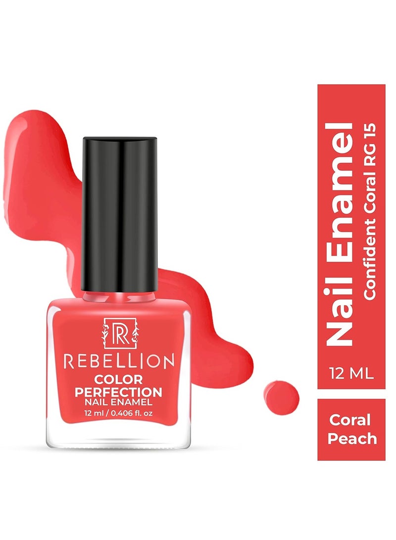 Rebellion Color Perfection Nail Enamel 12ml Coral Peach Confident Coral RG15 - Image 2