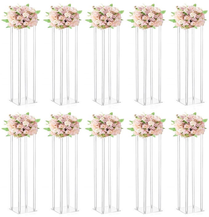10 PCS WEDDING CENTERPIECES ACRYLIC VASES CLEAR COLUMN FLOWER VASE STANDS 787 X 787 X 315 RECTANGULAR FLOWER DISPLAY TABLE STANDS FOR WEDDING PARTY EVENTS RECEPTION TABLE DECOR