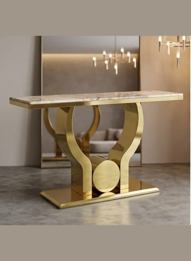 SUNLIT HOME طاولة كونسول ذهبية منحنية تنفيذية - سطح رخام فاخر وقاعدة منحوتة - Image 3