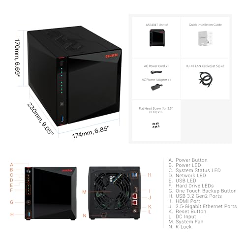 Asustor AS5404T 4 Bay NAS Intel QuadCore 20GHz CPU 4X M2 NVMe SSD Slots 2 x 25 GbE Ports 4 GB DDR4 RAM Cloud Storage for Gaming and Live Stream Network Attached Storage Diskless - Image 3