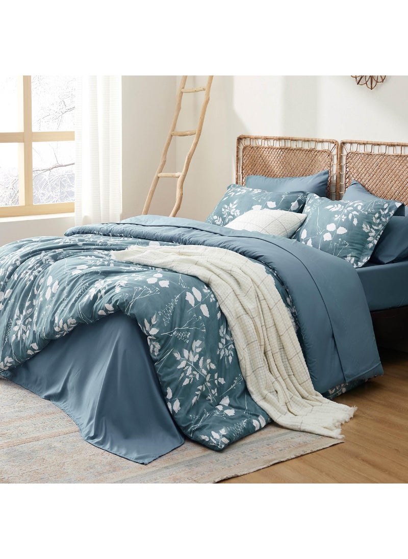Bedsure Bedsure Mineral Blue Queen Comforter Set - 7 Pieces Floral Bedding Sets Queen Bed in a Bag with Reversible Botanical Flowers Comforter  Sheets  Pillowcases & Shams  - Image 2