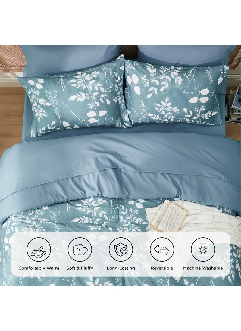 Bedsure Bedsure Mineral Blue Queen Comforter Set - 7 Pieces Floral Bedding Sets Queen Bed in a Bag with Reversible Botanical Flowers Comforter  Sheets  Pillowcases & Shams  - Image 3