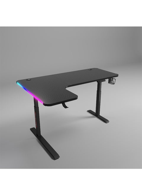 مكتب ألعاب متعدد الوظائف بارتفاع قابل للتعديل مع أضواء LED RGB، جهاز تحكم عن بعد لاسلكي، حامل مقبض، حامل أكواب، مقبس USB وخطاف سماعة رأس 140 سم