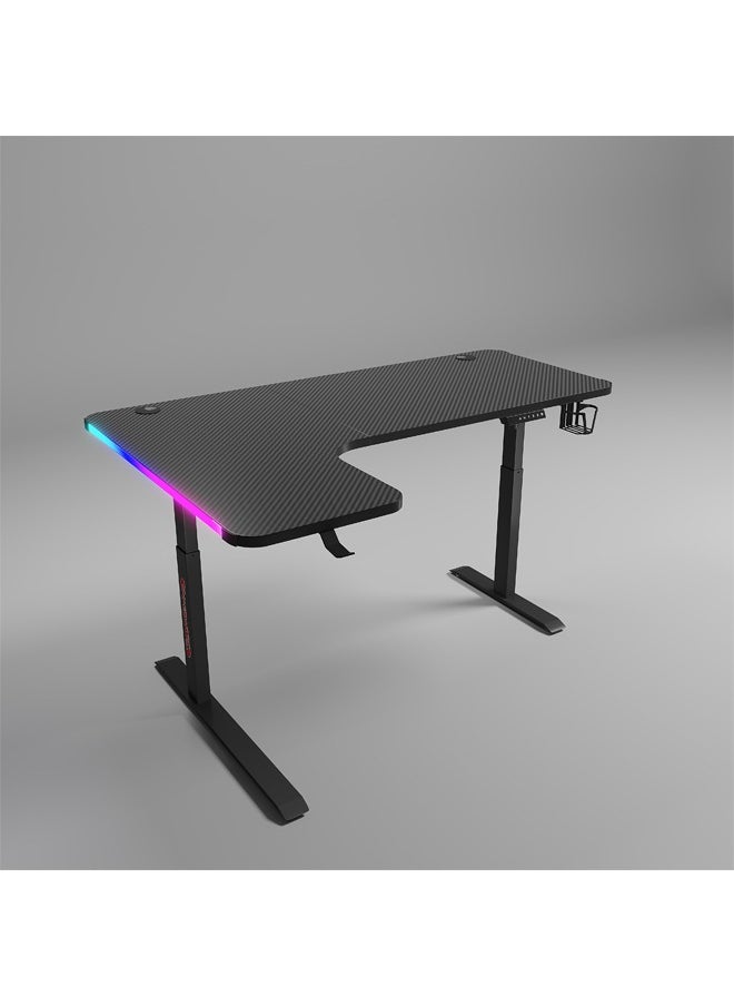 keke - Multifunctional Adjustable Height Gaming Desk with RGB LED Lights, Wireless Remote, Handle Rack, Cup Holder, USB Socket and Headphone Hook 140 CM - Image 1