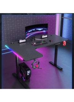 keke Multifunctional Adjustable Height Gaming Desk with RGB LED Lights, Wireless Remote, Handle Rack, Cup Holder, USB Socket and Headphone Hook 140 CM  - Image 2