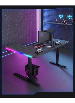 keke Multifunctional Adjustable Height Gaming Desk with RGB LED Lights, Wireless Remote, Handle Rack, Cup Holder, USB Socket and Headphone Hook 140 CM  - Image 3
