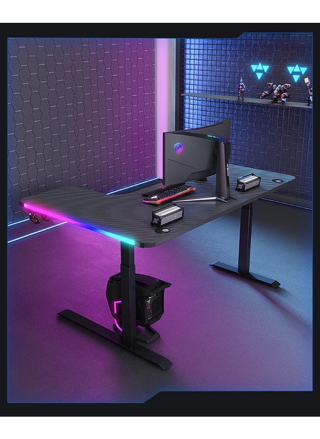 keke - Multifunctional Adjustable Height Gaming Desk with RGB LED Lights, Wireless Remote, Handle Rack, Cup Holder, USB Socket and Headphone Hook 140 CM - Image 1