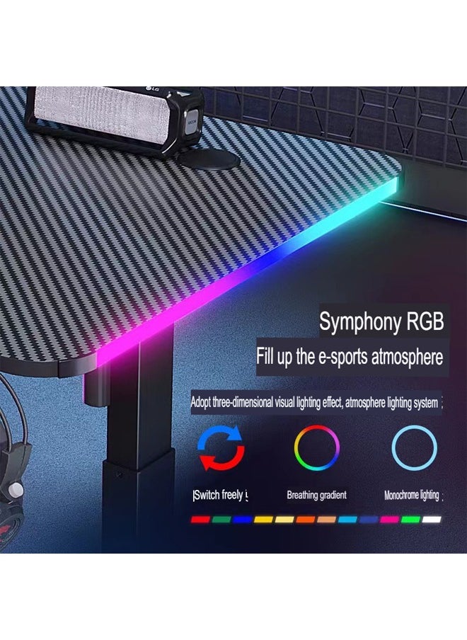 keke - Multifunctional Adjustable Height Gaming Desk with RGB LED Lights, Wireless Remote, Handle Rack, Cup Holder, USB Socket and Headphone Hook 140 CM - Image 1