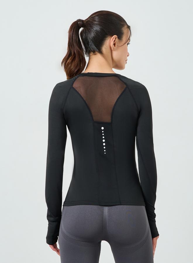 Styli Active Black Back Mesh and Reflective Detail Long Sleeves Top - Image 4