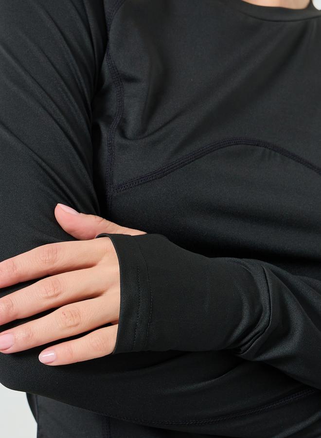 Styli Active Black Back Mesh and Reflective Detail Long Sleeves Top - Image 3