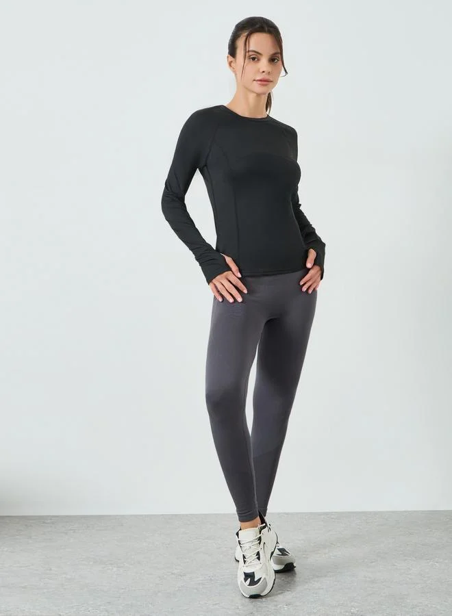 Styli Active Black Back Mesh and Reflective Detail Long Sleeves Top