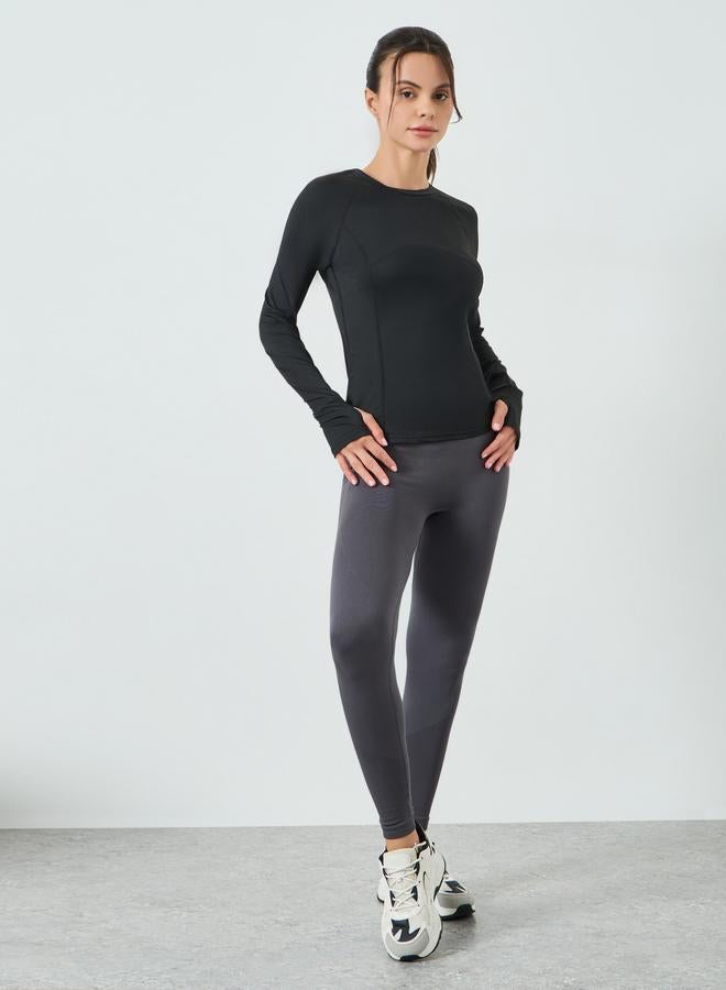 Styli Active Black Back Mesh and Reflective Detail Long Sleeves Top - Image 2