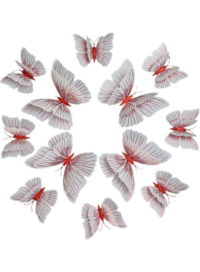 NIBEMINENT 12-Piece 3D Removable PVC Multi-Use Flying Butterflies Wall Stickers Red/Grey