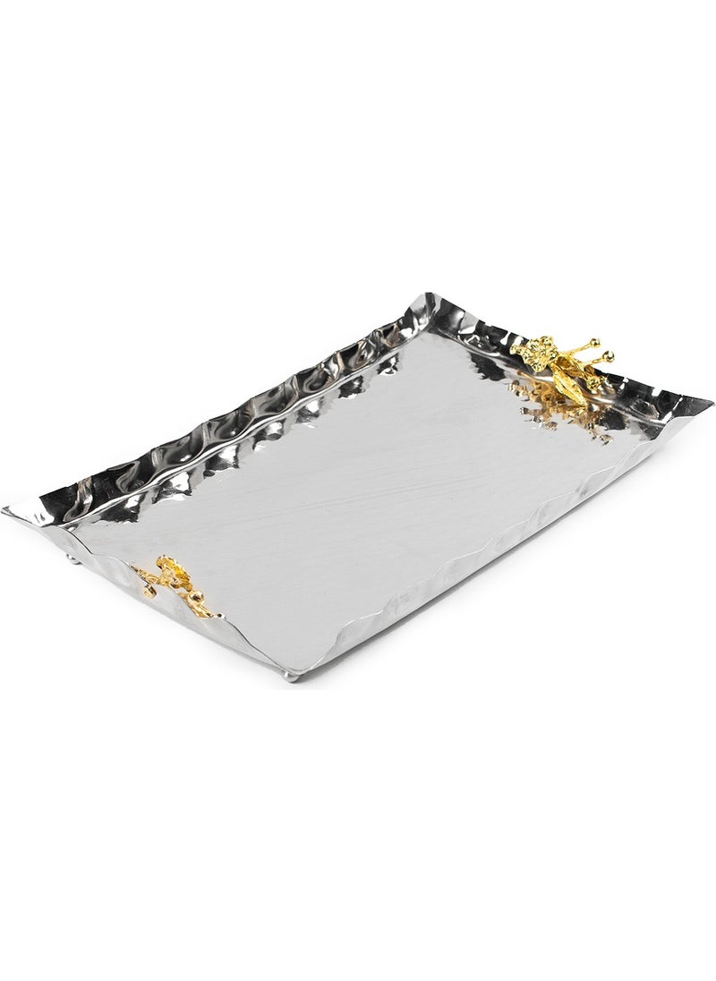 Antep Sepeti - Antep Basket Silver Plated Hammered Copper Tray 32CM - Image 1