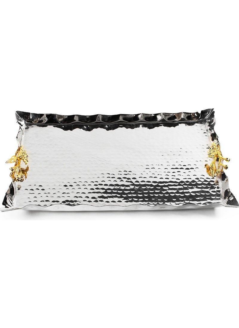 Antep Sepeti - Antep Basket Silver Plated Hammered Copper Tray 32CM - Image 1