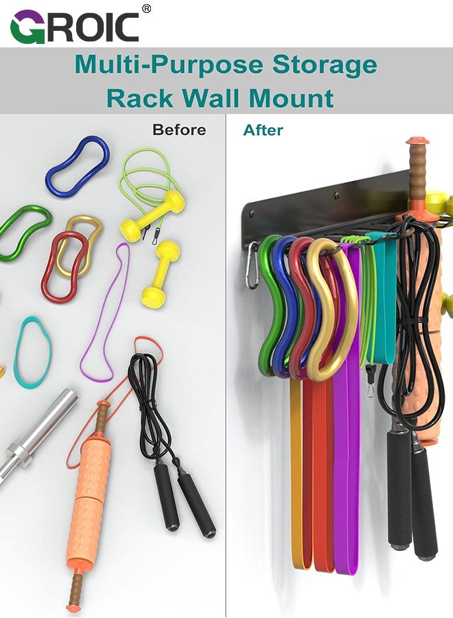 GROIC 8 Hook Wall-Mounted Gym Equipment Storage Rack,Home Gym Accessories Organization Storage Rack Equipment For Home,Wall Hanger Display Gear for Resistance Bands Jump Ropes - Image 3