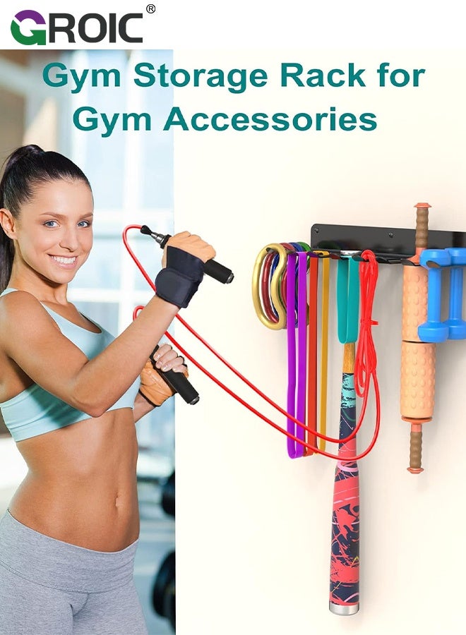 GROIC 8 Hook Wall-Mounted Gym Equipment Storage Rack,Home Gym Accessories Organization Storage Rack Equipment For Home,Wall Hanger Display Gear for Resistance Bands Jump Ropes - Image 5