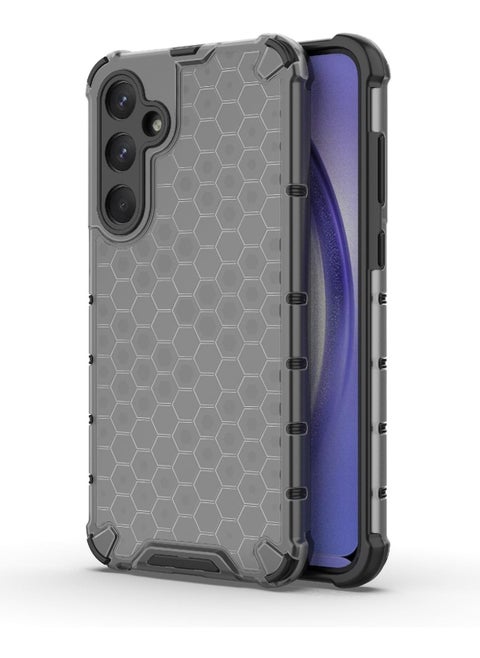 Cover compatible with Samsung A35 5G , original honeycomb design case with superior shock protection with an elegant appearance - transparent back with black edges (Black)
