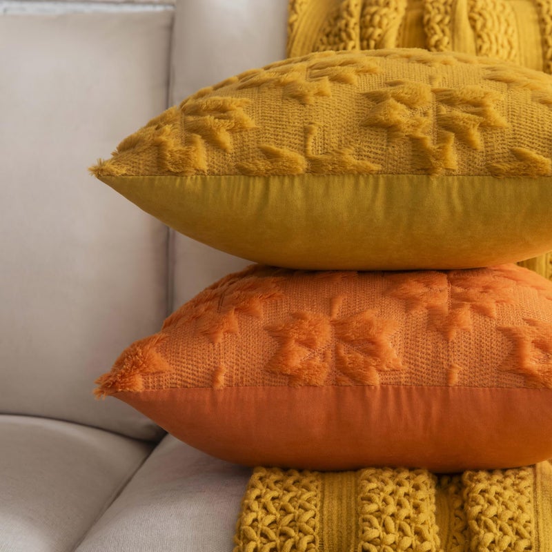 Cosibono Maple Leaf Fall Throw Covers Cover 20 "" x20 "مجموعة من 2 خردل مزرعة مزرعة أغطية وسادة مزخرفة لخريف العطلة وسادة وسادة الفراء الغطاء - Image 2