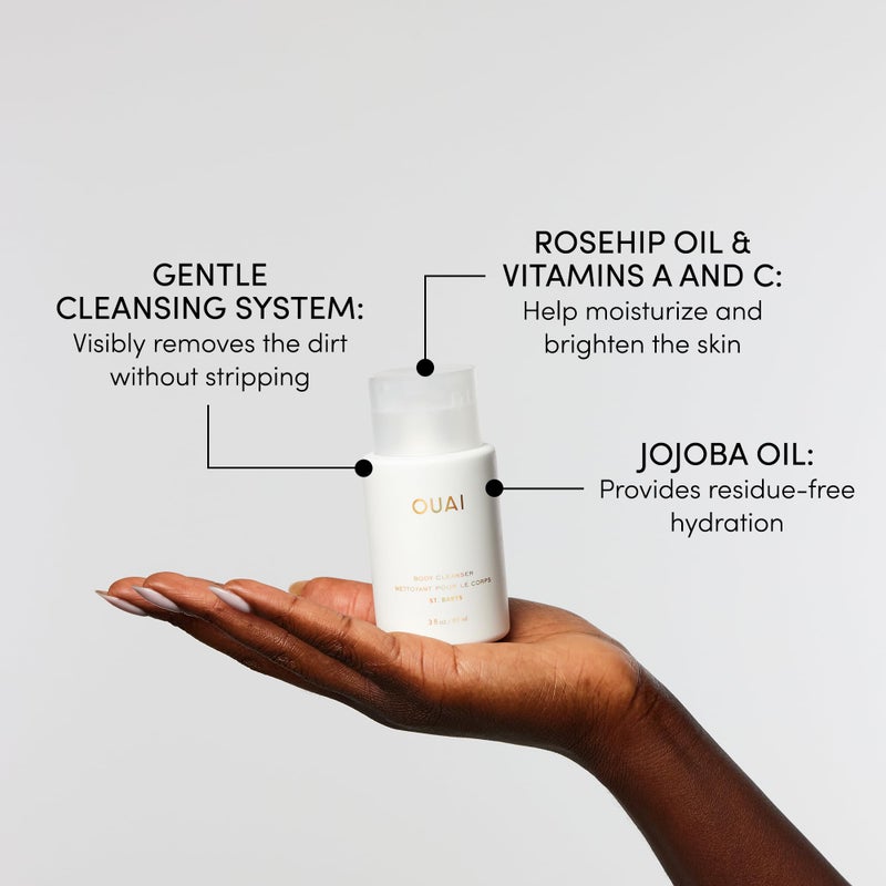 OUAI Body Cleanser, St. Barts Travel Size - Foaming Body Wash with Jojoba Oil & Rosehip Oil to Hydrate, Balance & Soften Skin - Paraben, Phthalate & Sulfate Free Skin Care Products (3 fl oz) - Image 3