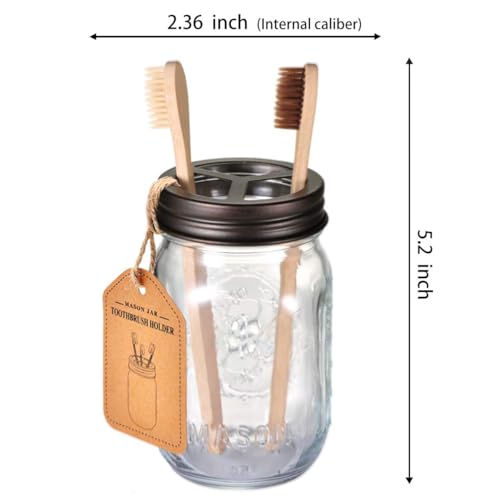 Komashr Mason Jar Toothbrush Holder – Bronze – with Genuine Glass 16 Ounce Mason Jar for Regular Mouth Mason Jar ， Premium Rust-Proof 304 Stainless Steel - Rustic Farmhouse Decor Bathroom Accessories - Image 3
