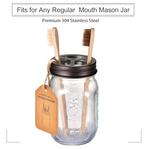 Komashr Mason Jar Toothbrush Holder – Bronze – with Genuine Glass 16 Ounce Mason Jar for Regular Mouth Mason Jar ， Premium Rust-Proof 304 Stainless Steel - Rustic Farmhouse Decor Bathroom Accessories - Image 2