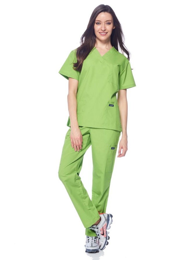 DAGACCI Women's and Men's Medical Scrubs Top and Pants Set, Apple Green, XS - Image 2