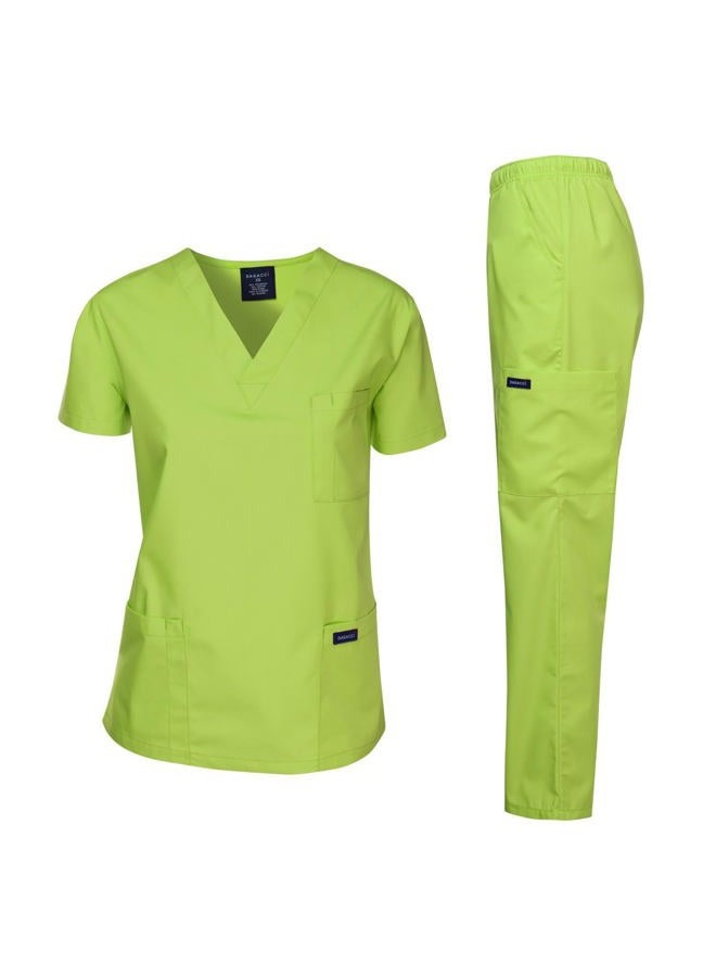 DAGACCI Women's and Men's Medical Scrubs Top and Pants Set, Apple Green, XS - Image 1