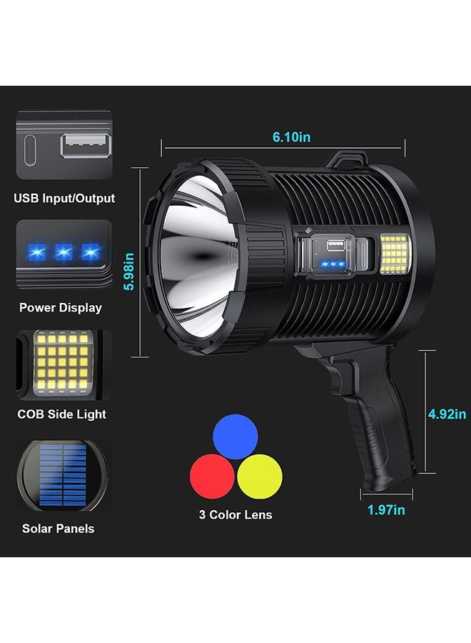 HOMESTAR Rechargeable Spotlight, 100000 Lumens Led Spot Lights Handheld Large Flashlight Super Bright Outdoor Solar Spotlights Searchlight with Cob Light, 6 Modes, IPX5 Waterproof - Image 3