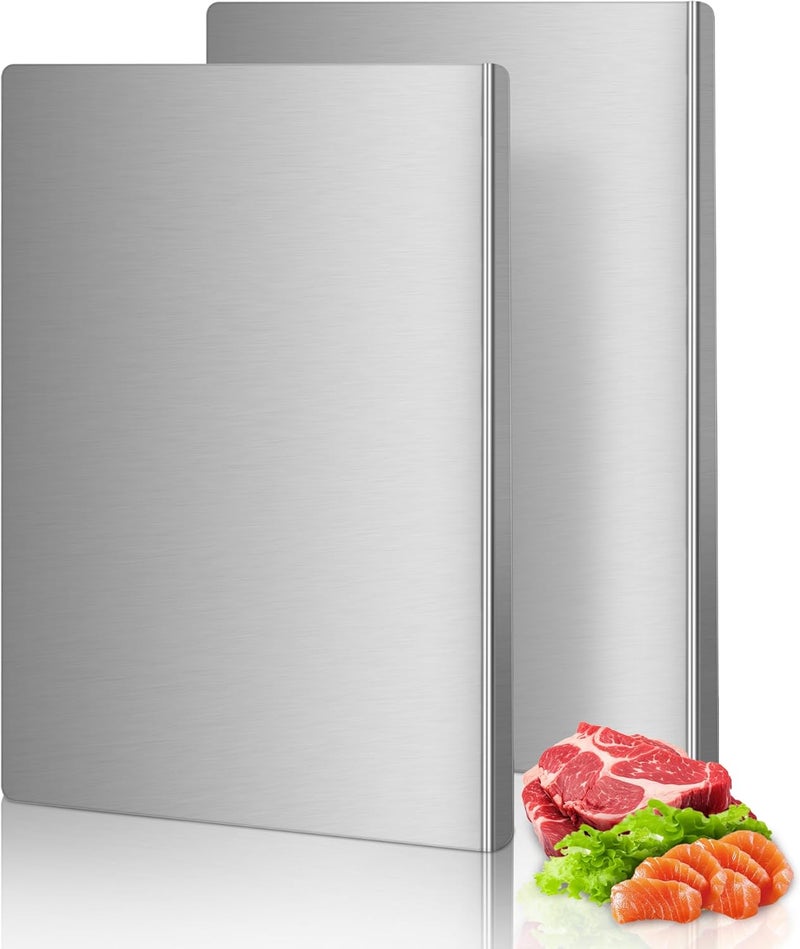 WILLKOMMEN Stainless Steel Cutting Board Set for Kitchen, 2 Pack Metal Cutting Board with Counter Lip Dishwasher Safe Chopping Board for Meat, Vegetables, Fruits, Bread, Kneading (40 x 30cm/ 16 x 12 in) - Image 1