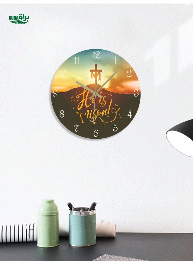 BURAQ - 1 Pc, Circular Wall Clock, Savior's Cross, Easter Themed Clock, Silent Wall Clock. Suitable For Living Room, Bedroom, Office Home Decoration, And Scene Decoration. - Image 1