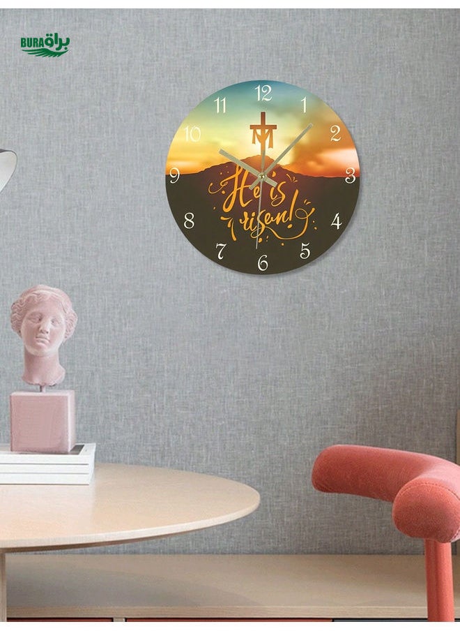 BURAQ - 1 Pc, Circular Wall Clock, Savior's Cross, Easter Themed Clock, Silent Wall Clock. Suitable For Living Room, Bedroom, Office Home Decoration, And Scene Decoration. - Image 1