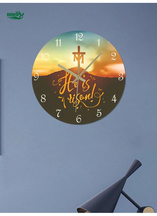 BURAQ - 1 Pc, Circular Wall Clock, Savior's Cross, Easter Themed Clock, Silent Wall Clock. Suitable For Living Room, Bedroom, Office Home Decoration, And Scene Decoration. - Image 1